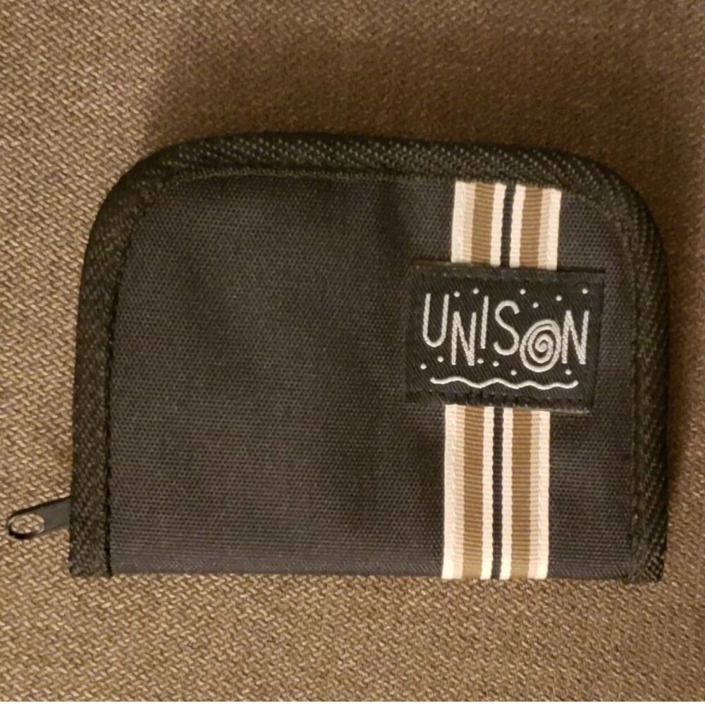 Vintage 1990s Unison Black Zipper Wallet Bifold Multi-Compartment Card Holder